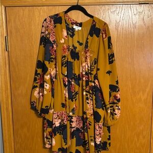 Umgee Mustard and Floral Long Sleeve Dress